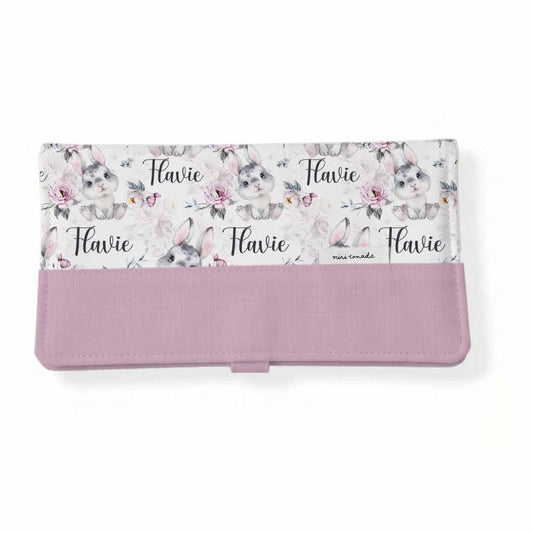 Protège-carnet de santé | Lapin rosé blush prénom répétitif