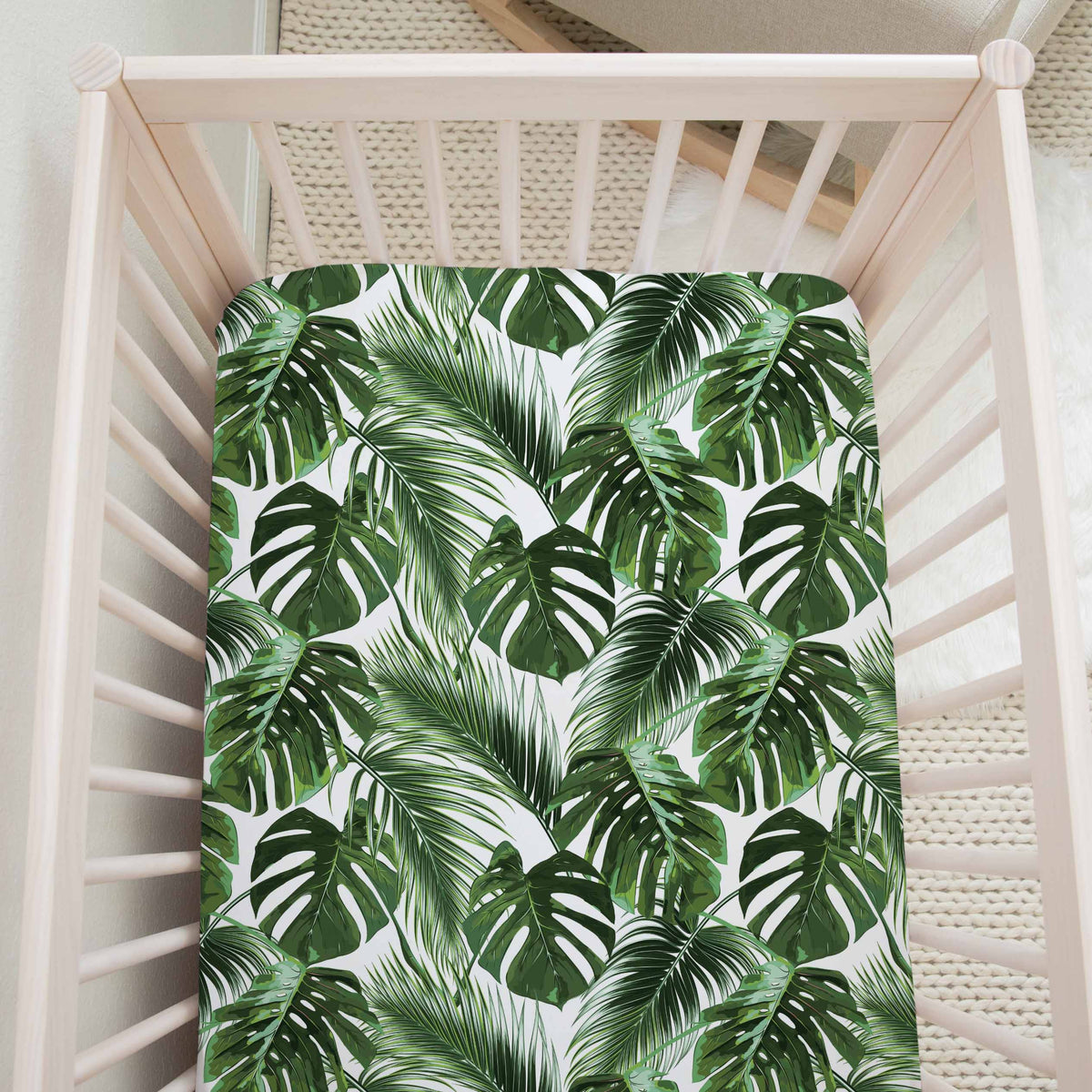 Drap contour pour bassinette | Safari Jungle | Feuillage uni