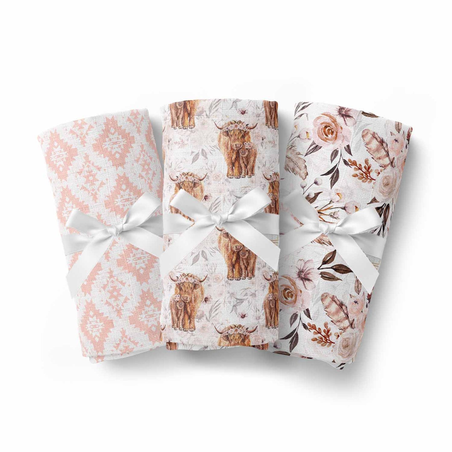 Ensemble de trois mousselines de bambou | Fleurs latté