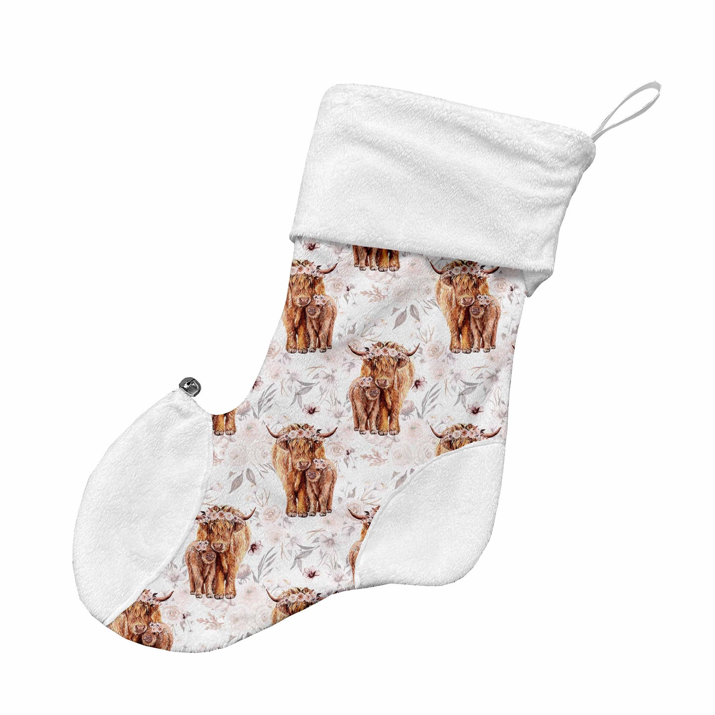 Bas de Noël | Vaches highland fleurs latté