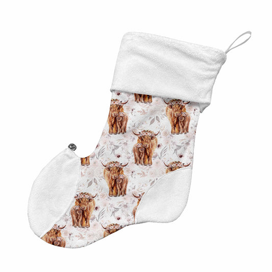 Bas de Noël | Vaches highland fleurs latté