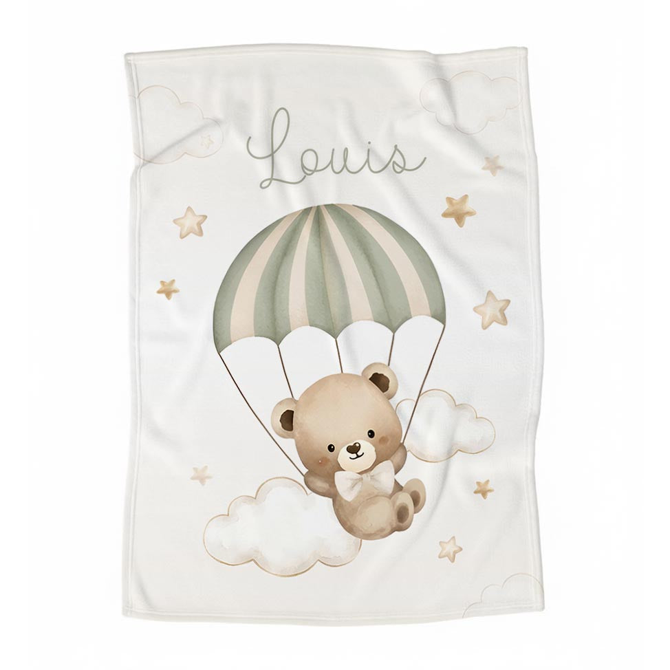 Couverture en minky personnalisée | Rêve d'ourson parachute panneau
