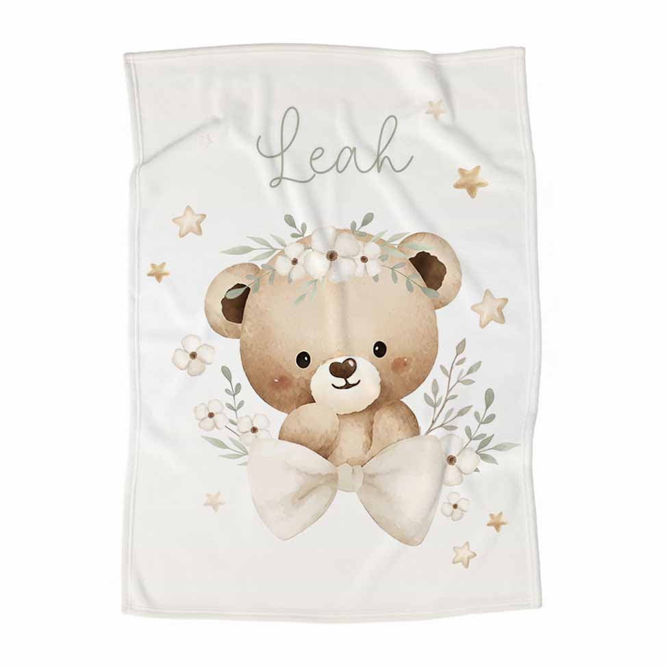 Couverture en minky personnalisée | Rêve d'ourson fleuri panneau avec prénom