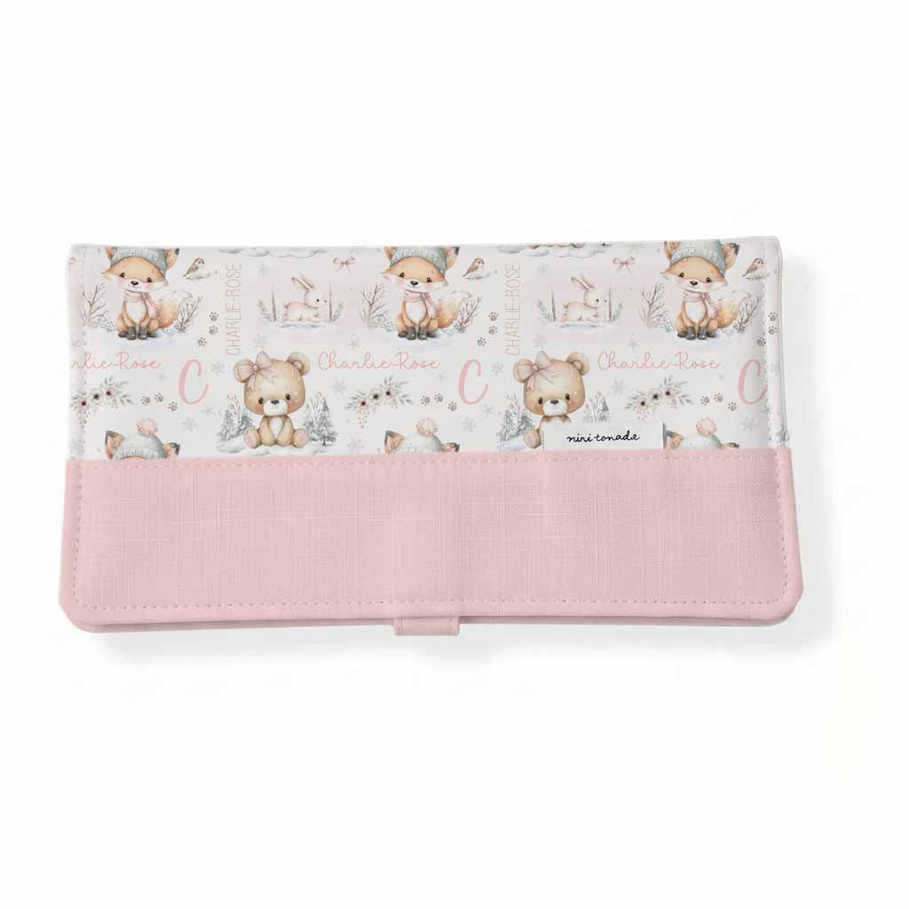 Protège-carnet de santé | Renard rosé et ourson prénom répétitif