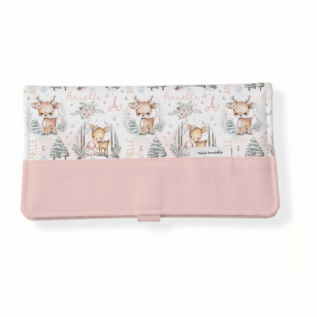 Protège-carnet de santé | Biche et lapin rosés prénom répétitif