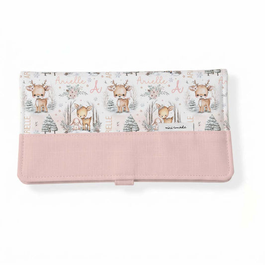 Protège-carnet de santé | Biche et lapin rosés prénom répétitif