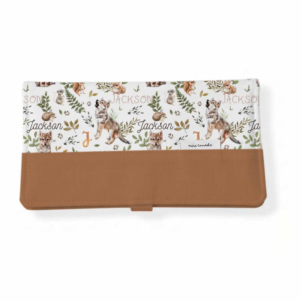 Protège-carnet de santé | Forêt enchantée fond blanc prénom répétitif