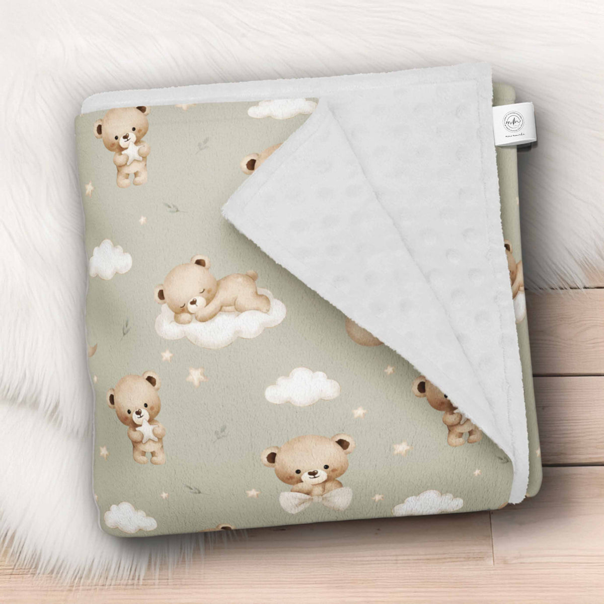 Couverture en minky | Rêve d'ourson sauge