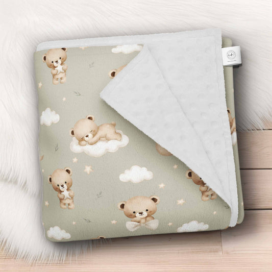 Couverture en minky | Rêve d'ourson sauge