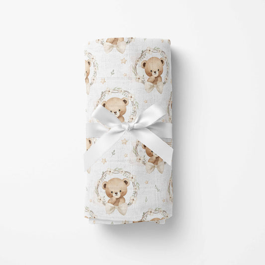 Couverture en mousseline de bambou | Rêve d'ourson fleuri