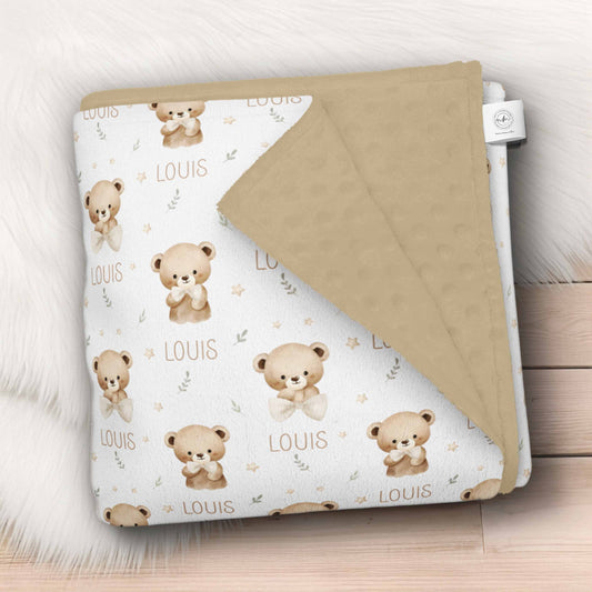 Couverture en minky personnalisée | Rêve d'ourson prénom répétitif