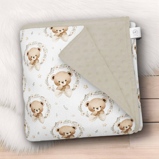 Couverture en minky | Rêve d'ourson fleuri