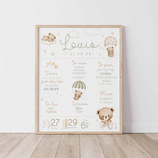 Affiche d'anniversaire | Rêve d'ourson parachute