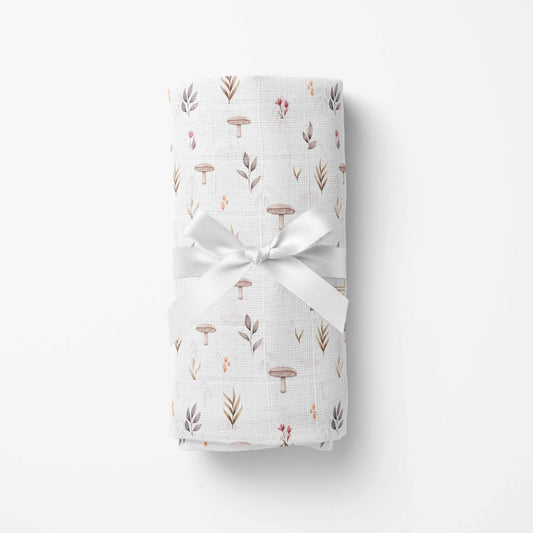 Couverture en mousseline de bambou | Champignon Forêt Rosée