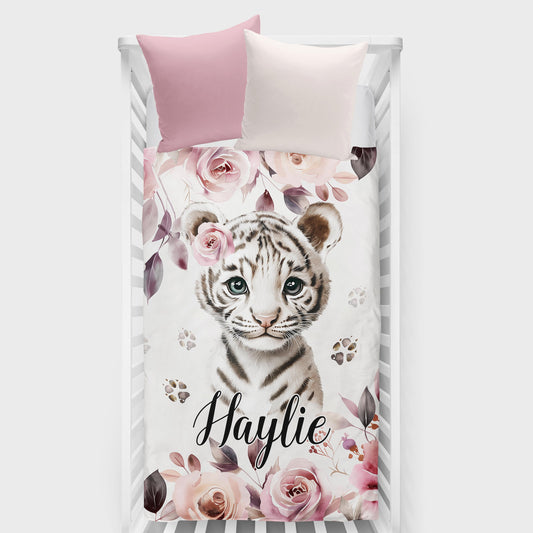 Couverture pour bassinette personnalisée | Tigre blanc Rêve Rosé