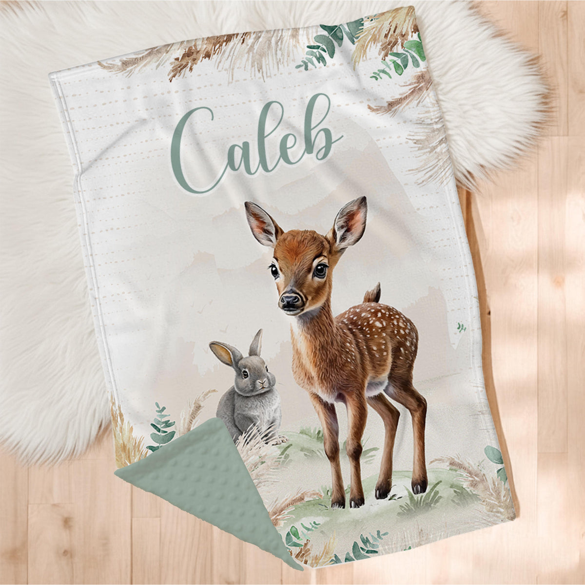 Couverture en minky personnalisée | Daim et Blé en panneau