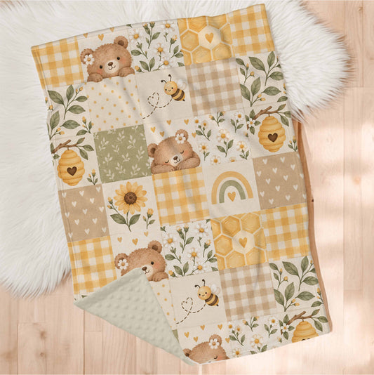 Couverture en minky | Miel et soleil patchwork