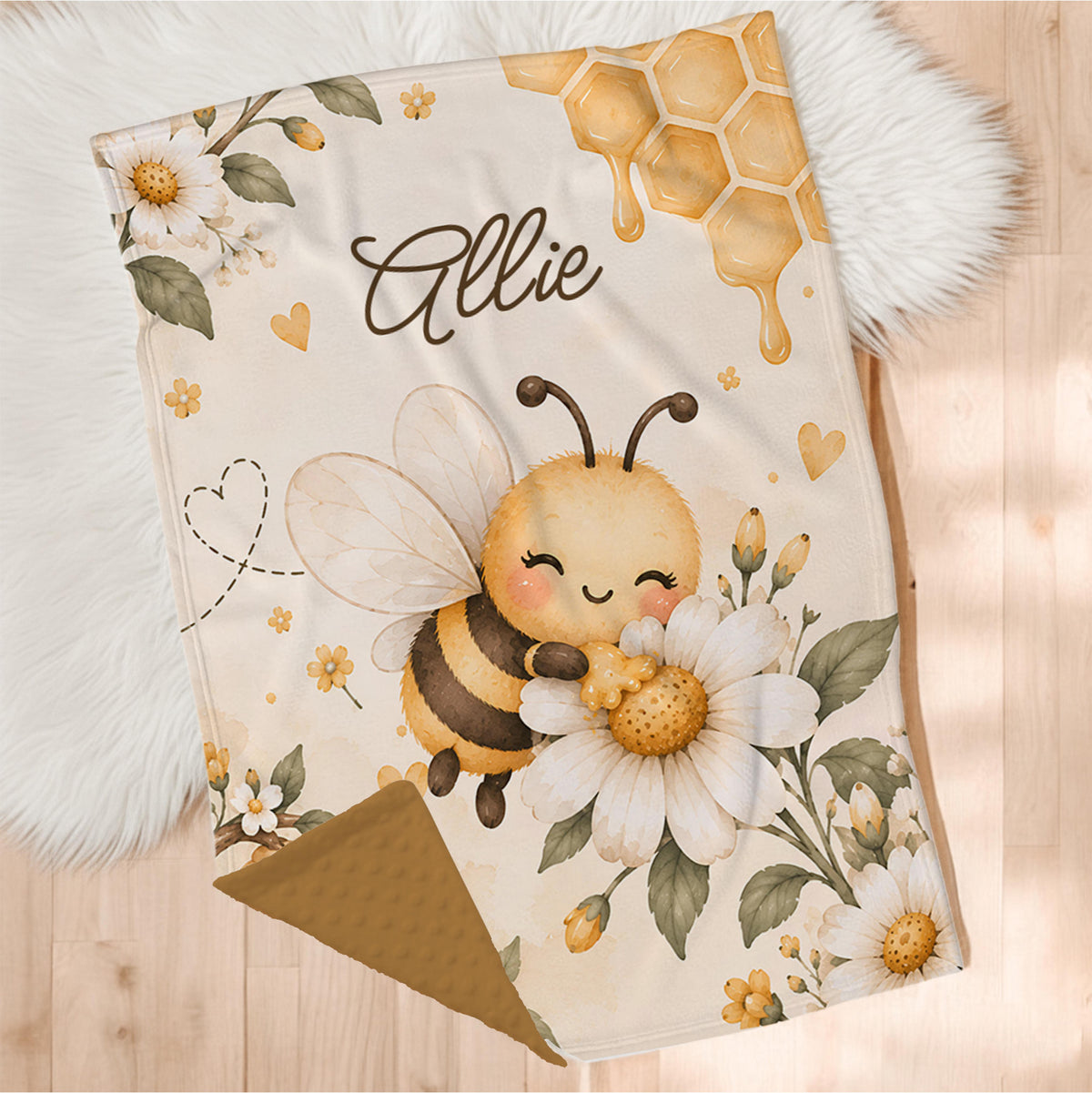 Couverture en minky personnalisée | Abeille miel et soleil panneau