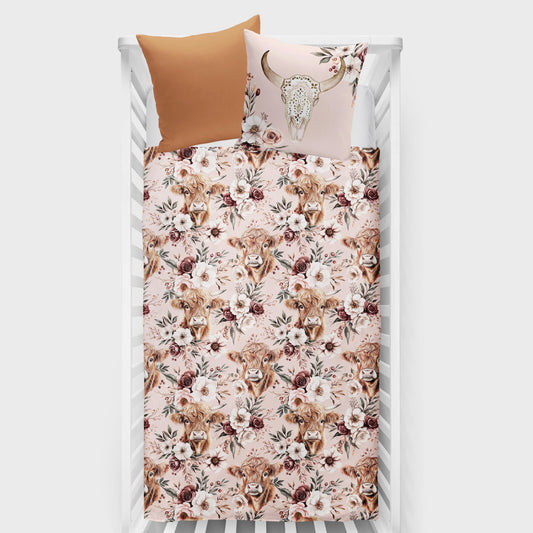 Couverture pour bassinette | Vache Highland Mille et une fleurs