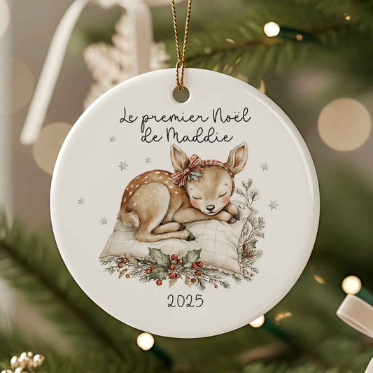Ornement de Noël personnalisé en céramique | Premier Noël | Biche de Noël