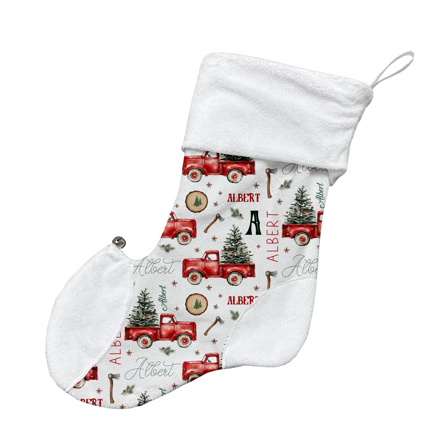 Bas de Noël | Camions rouges et sapins prénom répétitif