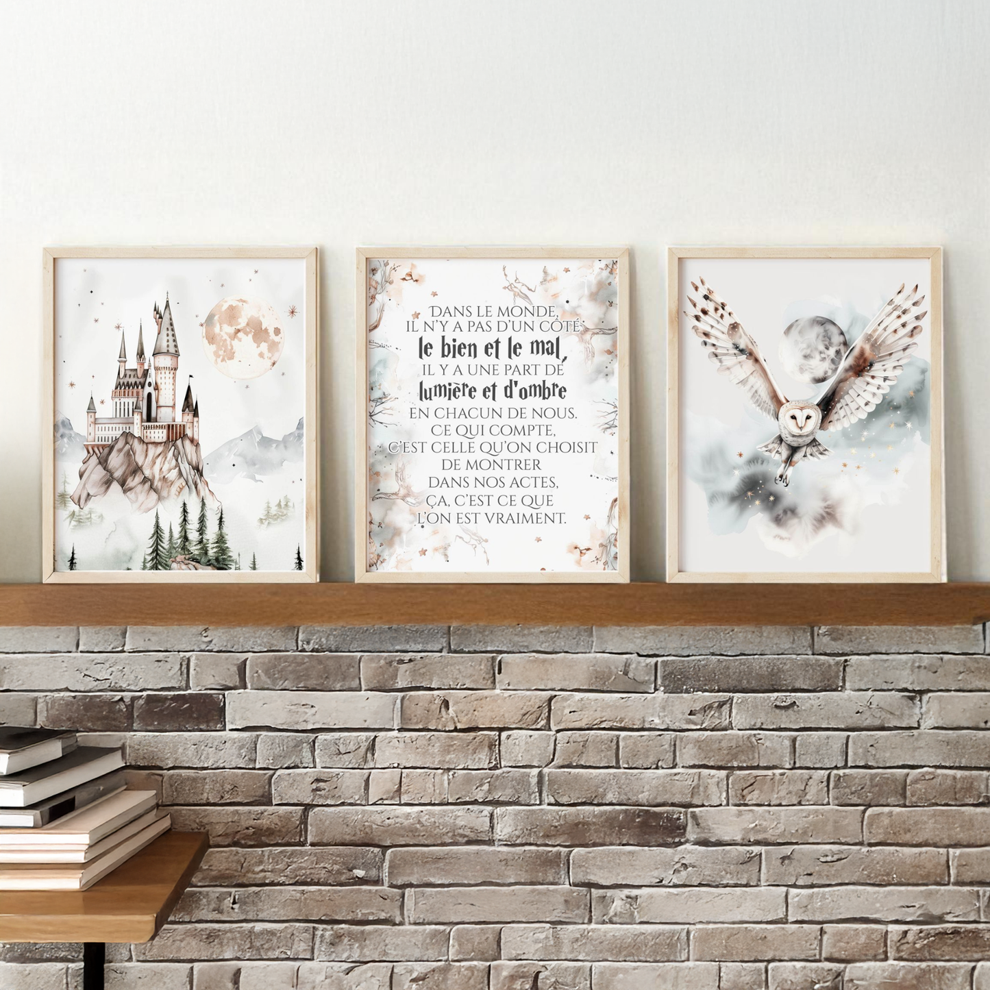 Ensemble de trois affiches numériques  | Château magique et citation