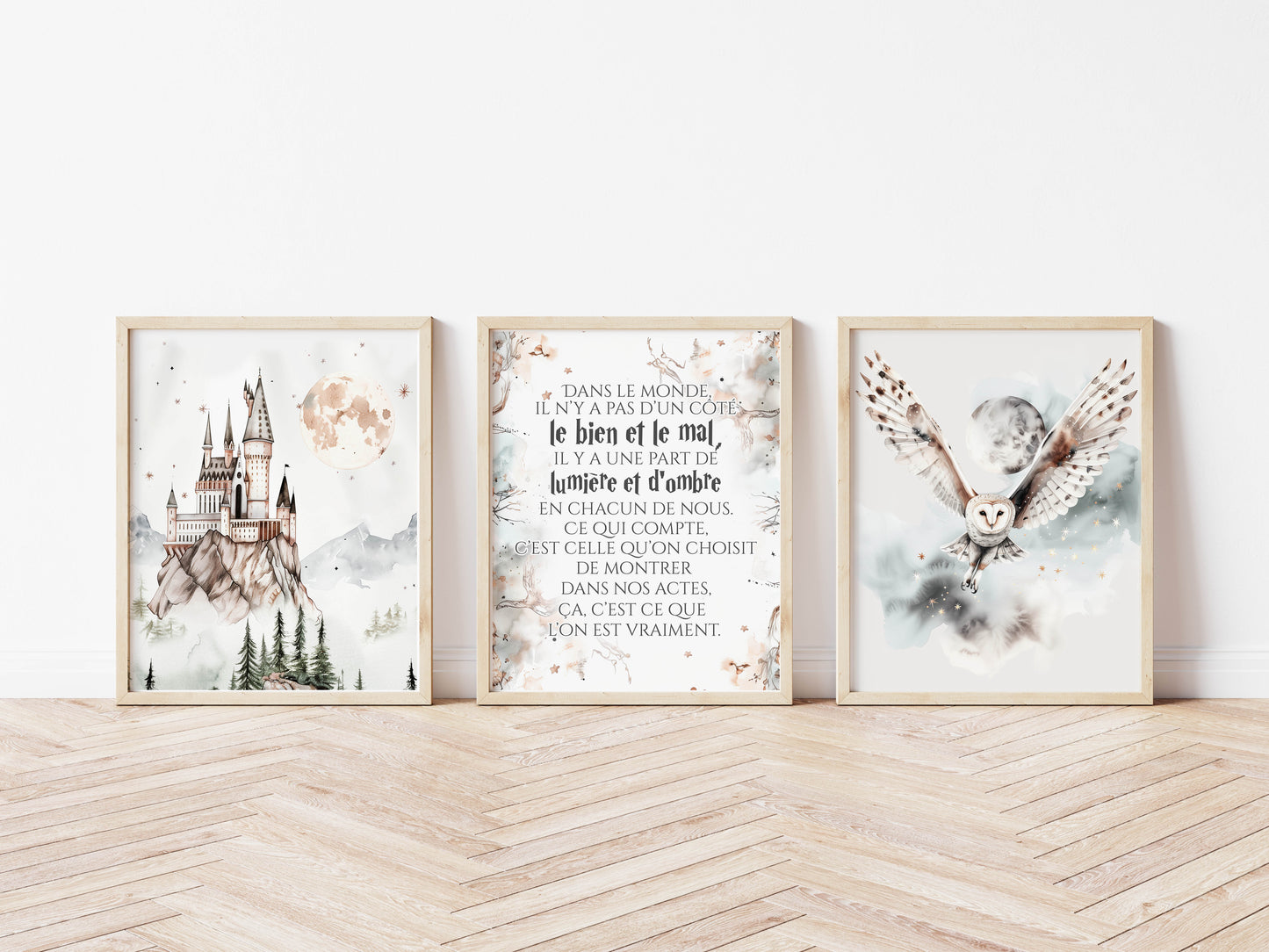 Ensemble de trois affiches numériques  | Château magique et citation