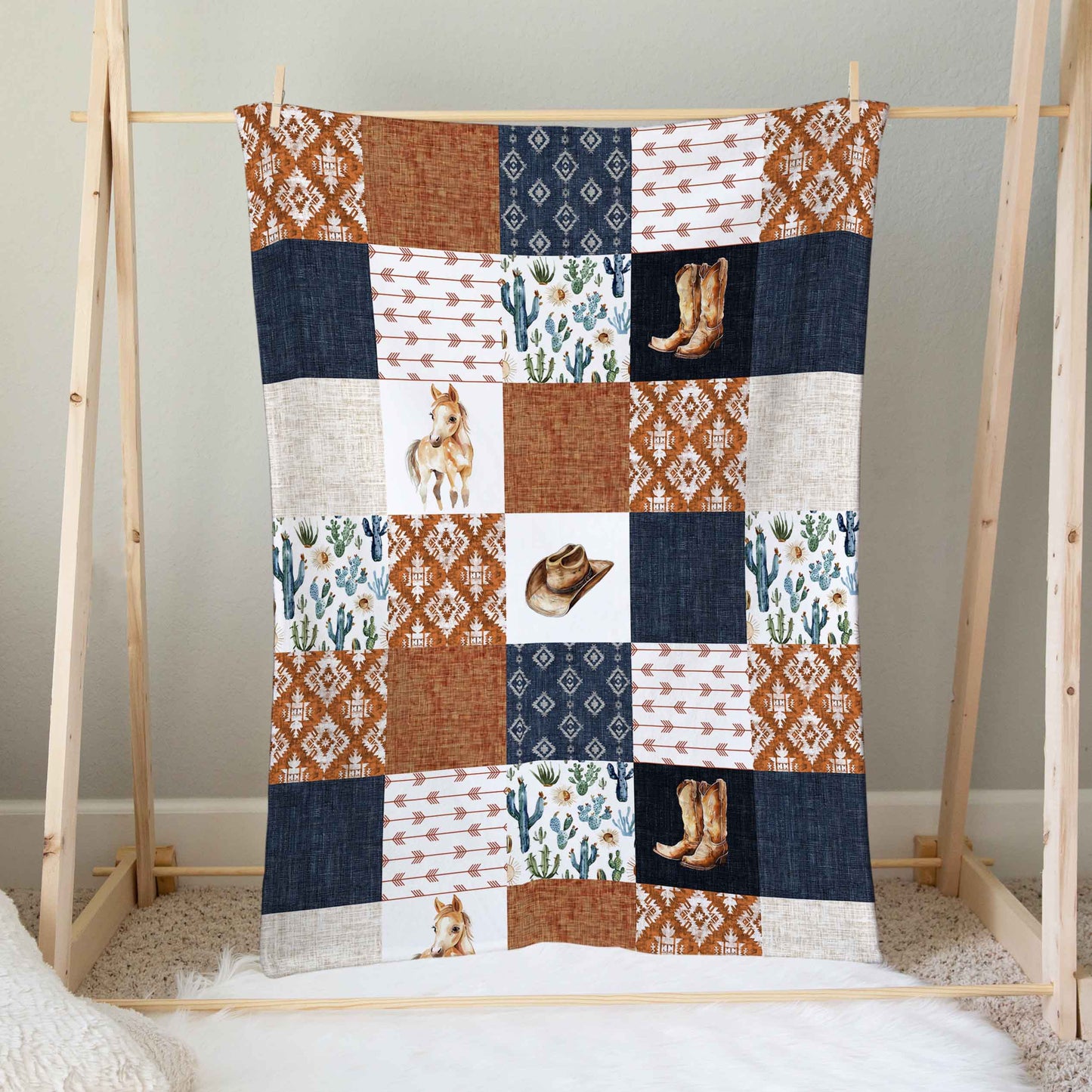 Doudou en minky | Country Marine et rouille patchwork