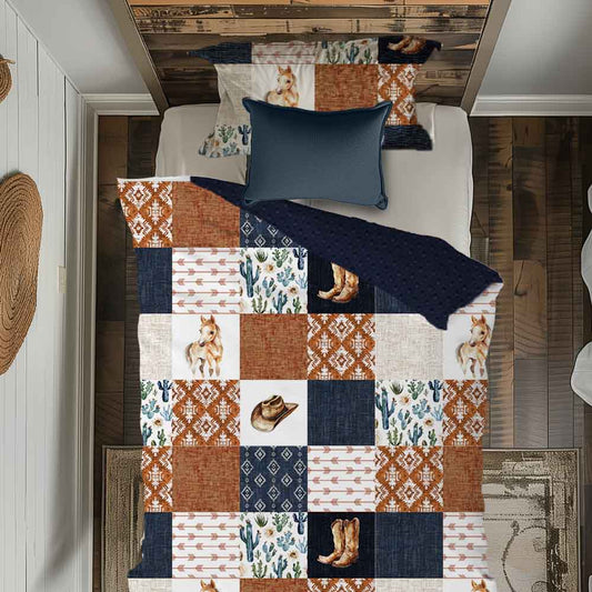 Couverture de lit simple | Country Marine et Rouille Patchwork