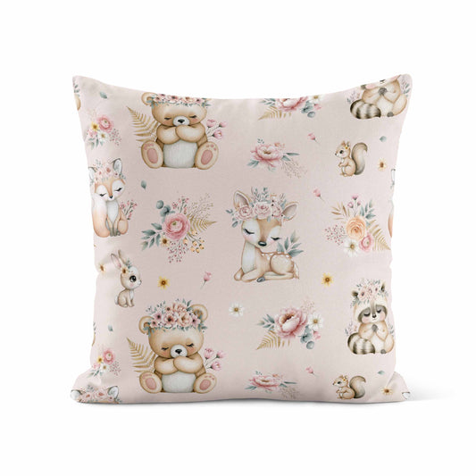 Housse de coussin | Douce Forêt fond rose