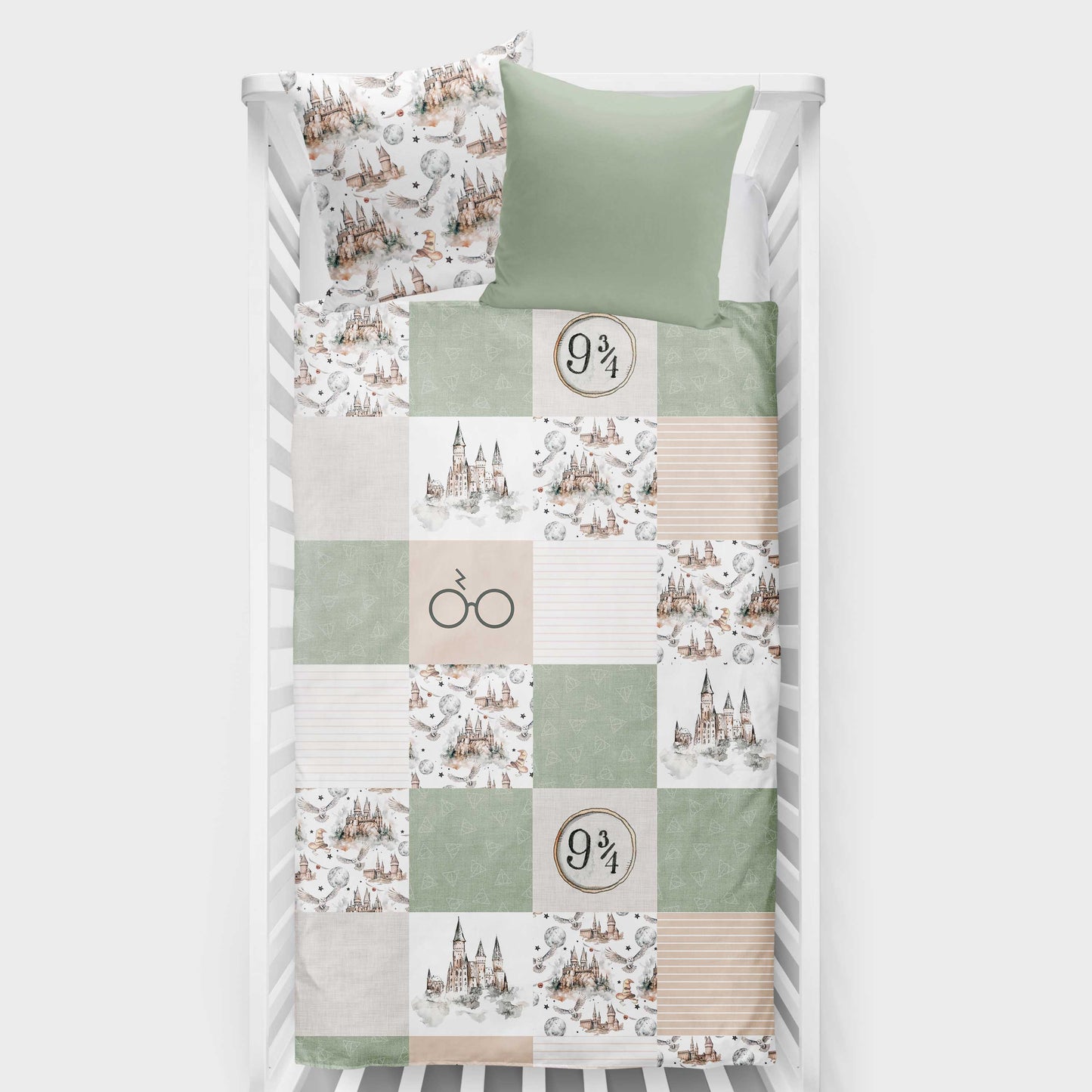 Couverture de bassinette | HP Château Magique Sauge Patchwork