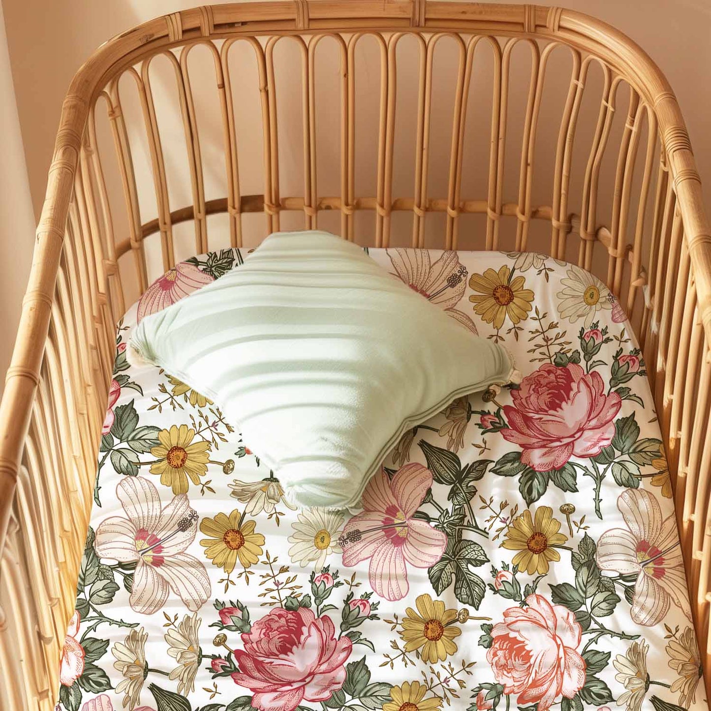 Drap contour pour bassinette | Fleurs rétro