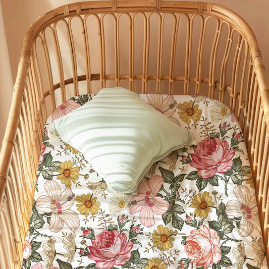 Drap contour pour bassinette | Fleurs rétro