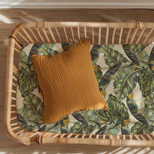 Drap contour pour bassinette | Vintage Tropiques | Feuillage Vintage Tropiques uni