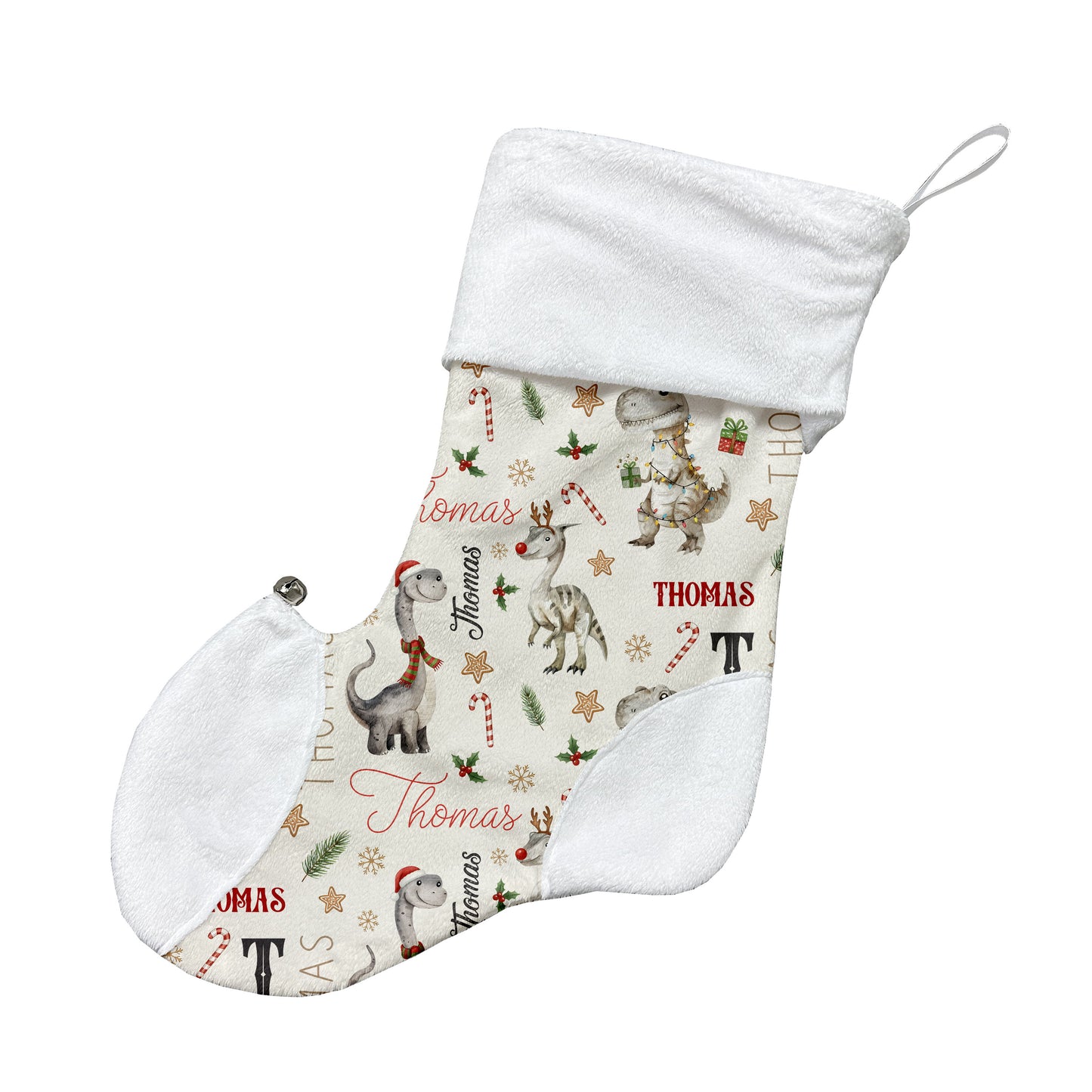 Bas de Noël | Dinosaures gris de Noël prénom répétitif