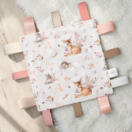 Doudou-étiquettes personnalisée |  Forêt Rosée prénom répétitif
