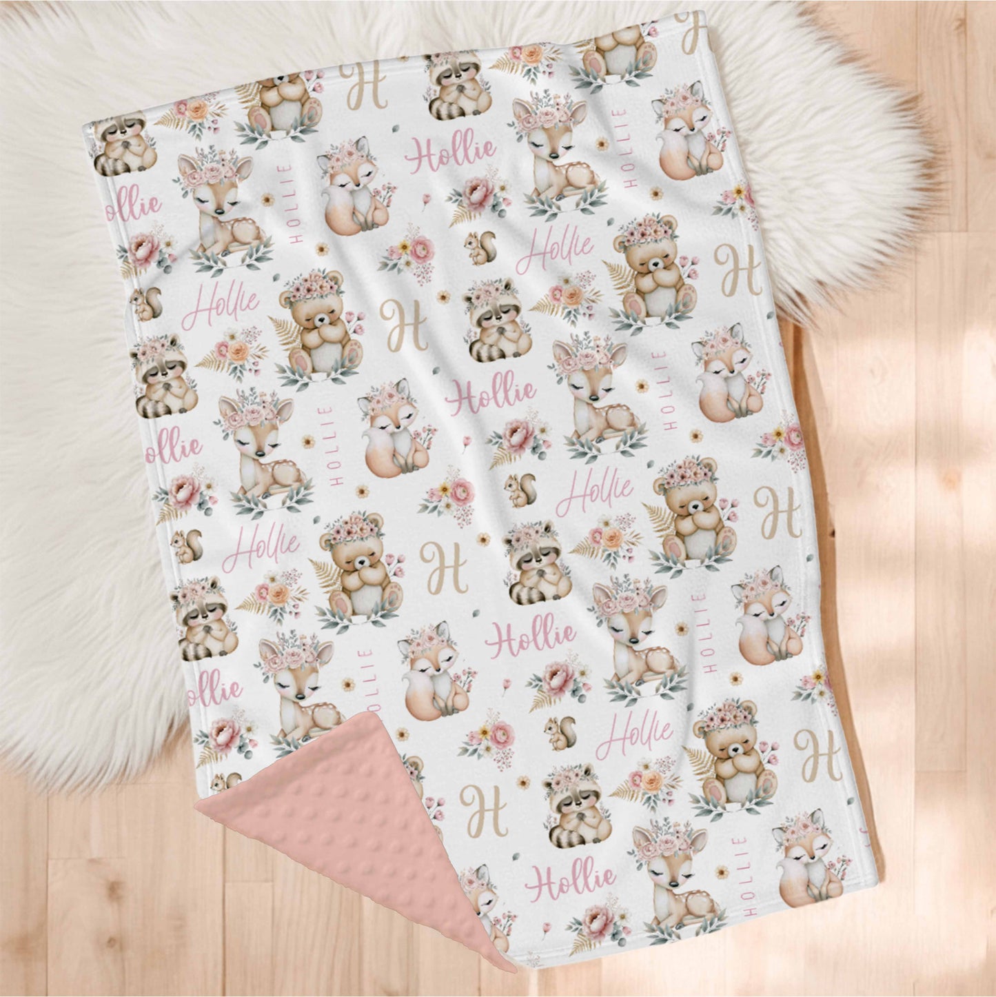 Couverture en minky personnalisée | Douce Forêt prénom répétitif