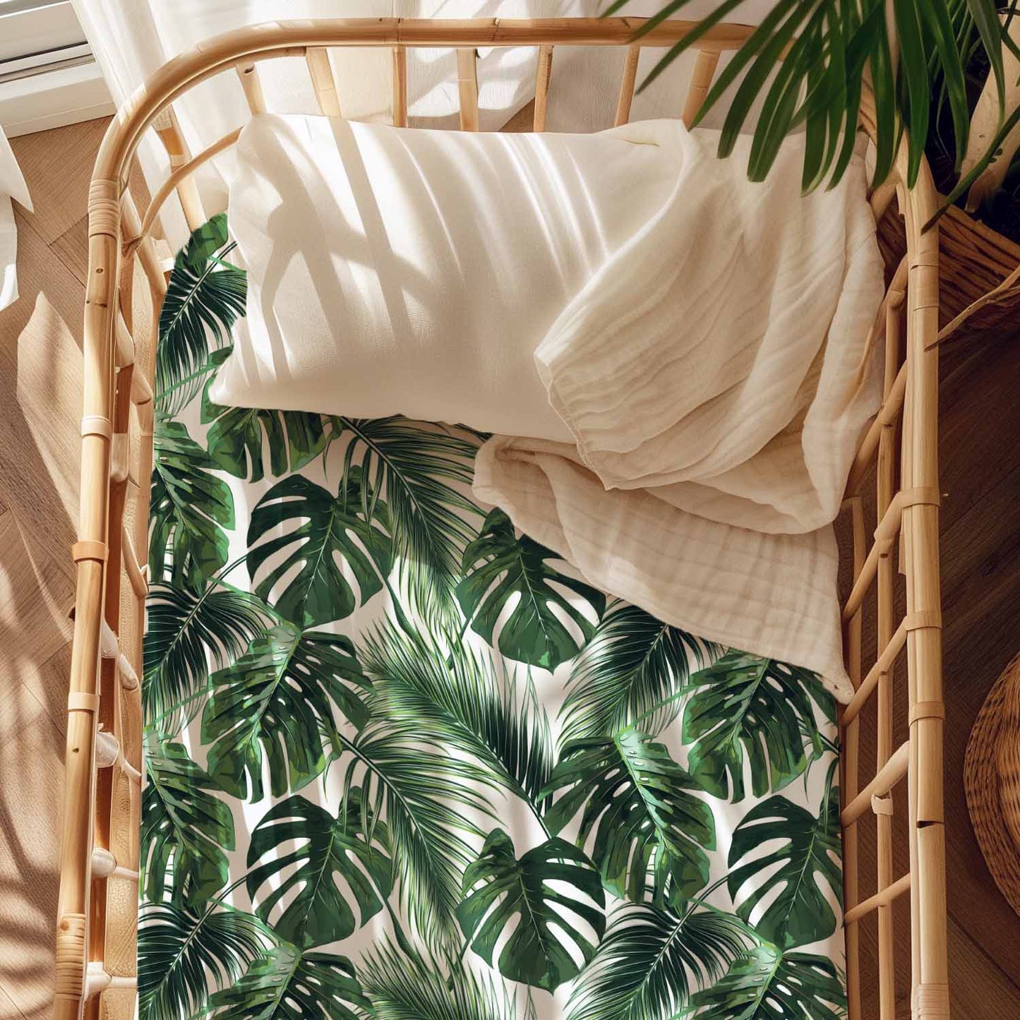 Drap contour pour bassinette | Safari Jungle | Feuillage uni