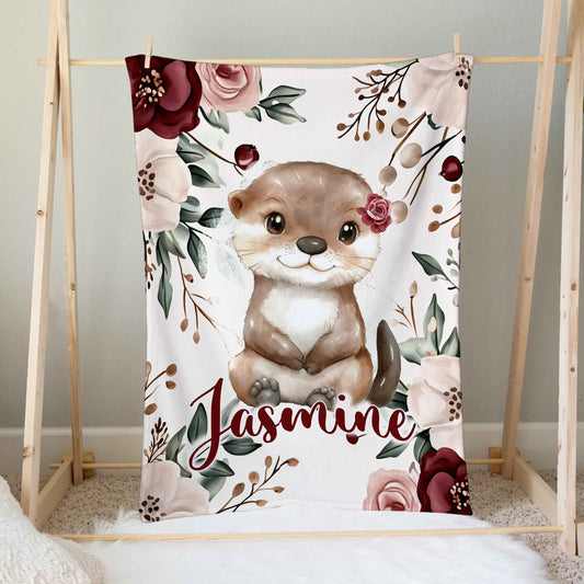 Doudou en minky personnalisée | Loutre Éclosion Festive