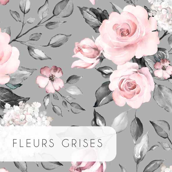 Drap contour pour bassinette | Fleurs grises