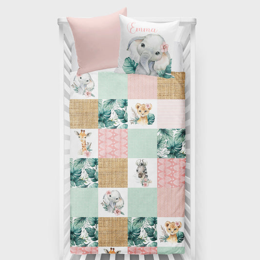 Couverture pour bassinette | Floral Safari Jungle Patchwork