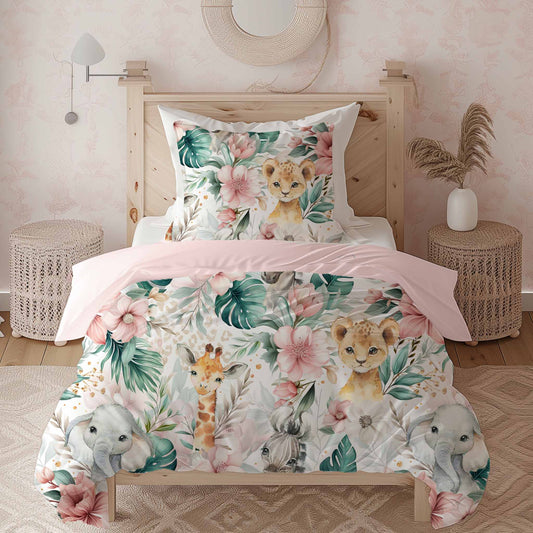 Couverture de lit simple | Floral Safari Gros motif