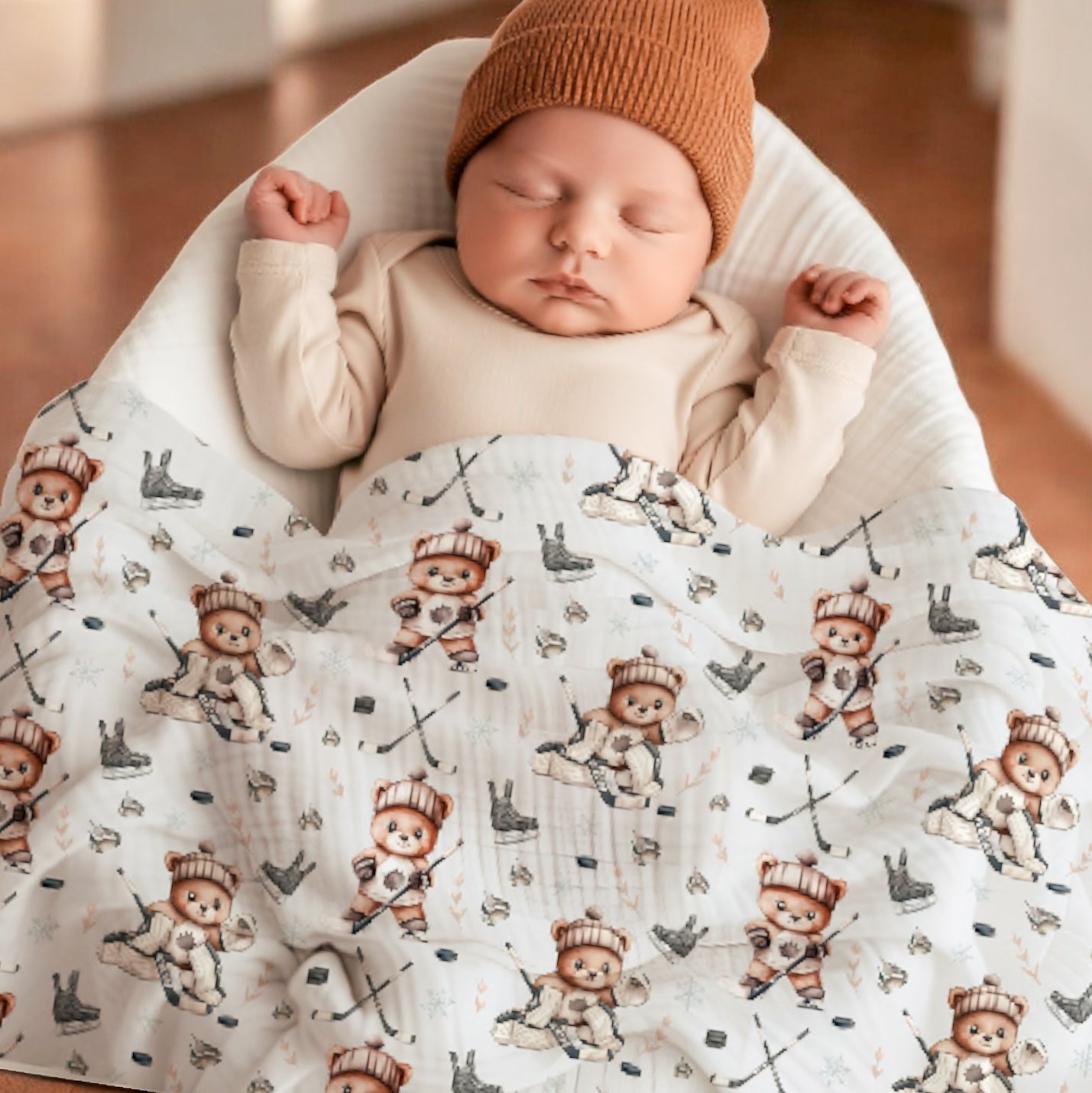 Couverture en mousseline de bambou | Ourson Hockeyeur