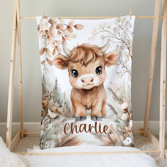 Couverture personnalisée | Vache Highland paysage d'automne