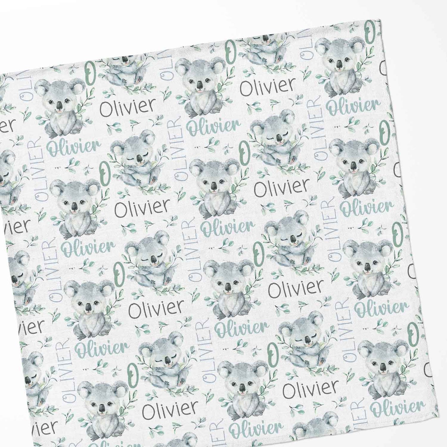 Couverture en mousseline de bambou | Koala eucalyptus prénom répétitif