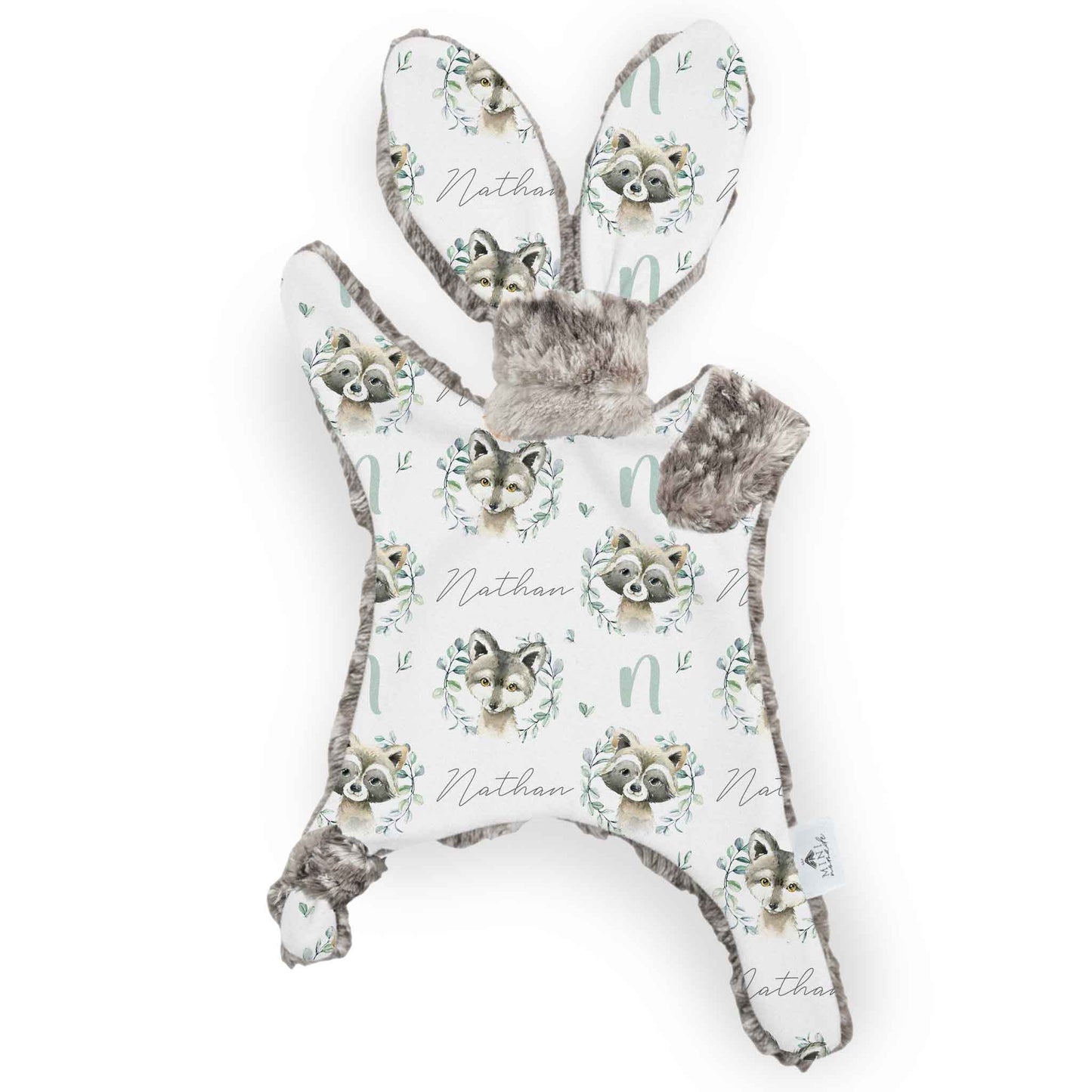 Lapinou personnalisé | Loups et ratons eucalyptus prénom répétitif