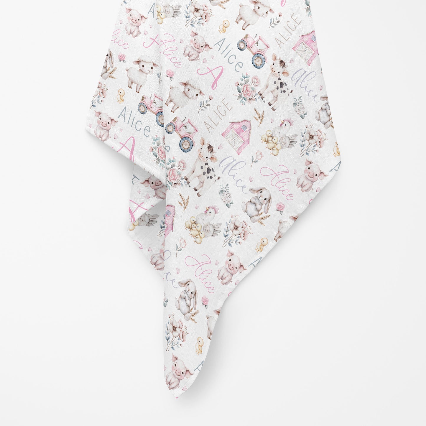 Couverture en mousseline de bambou | Prairie rose prénom répétitif
