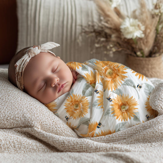 Couverture en mousseline de bambou | Tournesols géants