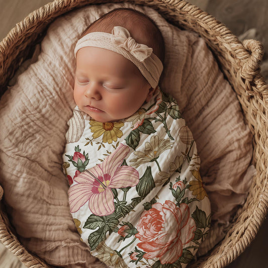 Couverture en mousseline de bambou | Fleurs Rétro