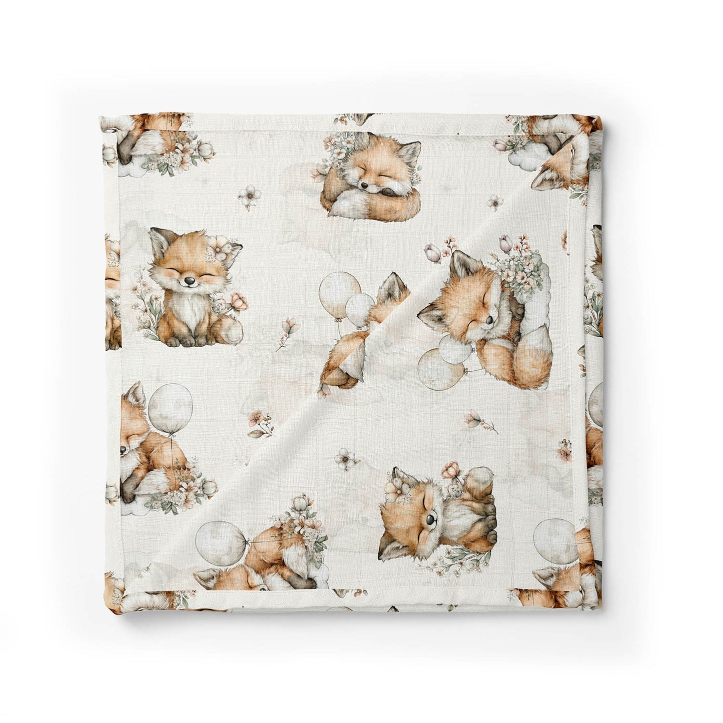 Couverture en mousseline de bambou | Petite renarde et ballons